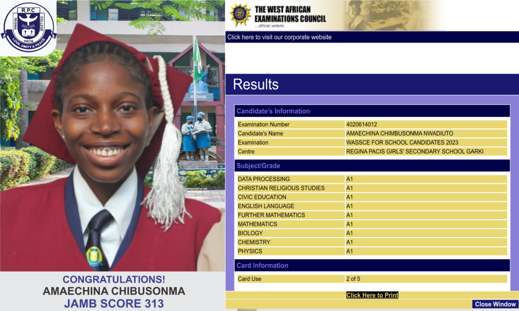 Amaechina Chimbusonma Nwadiuto Scores 9 A1s In WASSCE