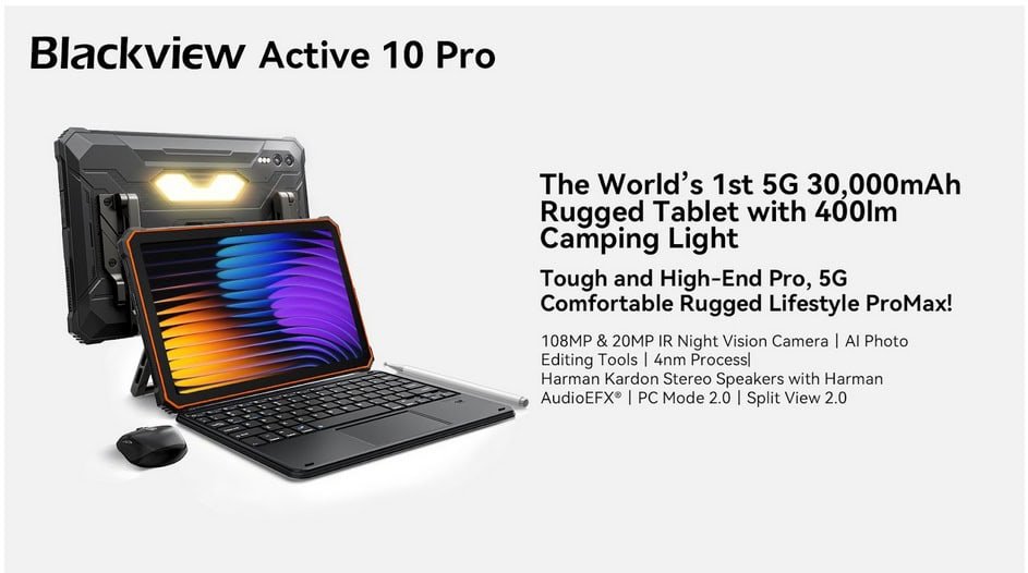 The World’s First 5G 30,000mAh Rugged Tablet with 400lm Camping Light– Blackview Active 10 Pro Launches with 108MP Ultra-Clear Camera, 20MP Infrared Night Vision, Harman Kardon® Stereo Sound, Upgraded for Your Rugged Lifestyle